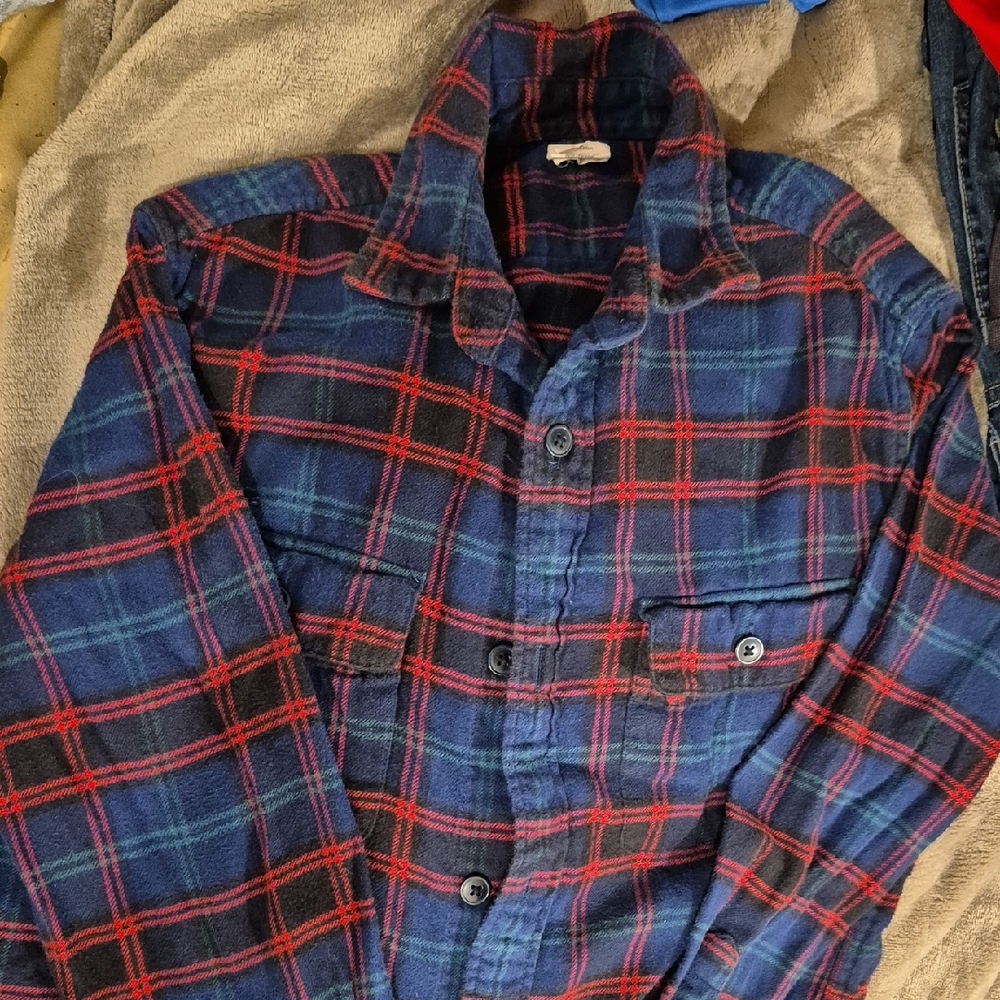 Blue and Red Plaid Button-Up Shirt